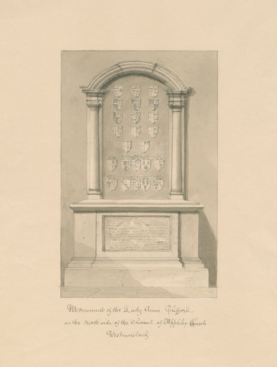 Westmorland - Chiesa di Appleby - Monumento a Lady Anne Clifford (disegno a seppia, 1800) da John Buckler