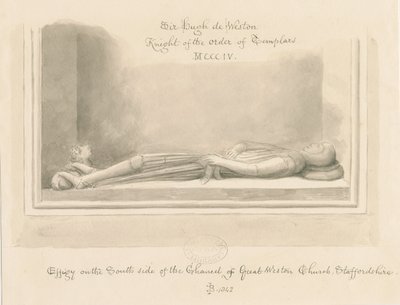 Chiesa di Weston-under-Lizard - Effigie di Sir Hugh de Weston: disegno a seppia, 1842 da John Buckler