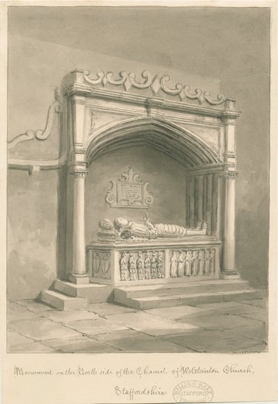 Chiesa di Wolstanton - Monumento: disegno a seppia da John Buckler