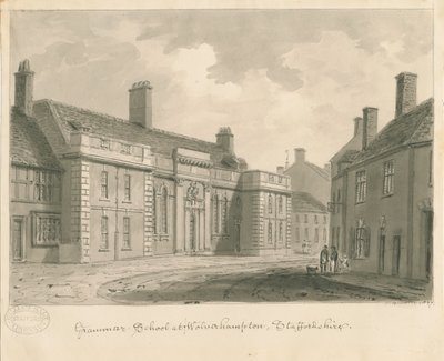 Wolverhampton - Scuola di grammatica (disegno a seppia, 1837) da John Buckler