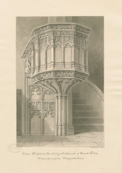Wolverhampton - Pulpito di Pietra nella Chiesa di San Pietro da John Buckler