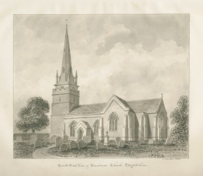 Chiesa di Wombourne: disegno seppia, 1845 da John Buckler