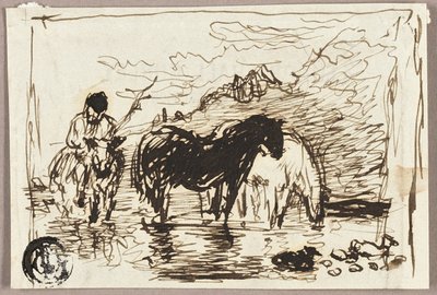 Schizzo di Cavalli che Bevono da John Burnet