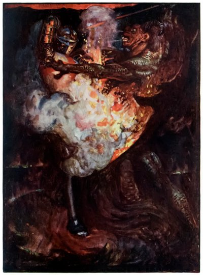 Cristiano combatte con Apollyon da Il pellegrinaggio del cristiano da questo mondo a quello che verrà di John Bunyan (1628-1688) Illustrazione di Byam Shaw (1872-1919) da John Byam Liston Shaw