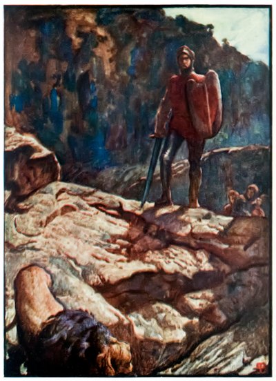 Il Grande Cuore respinge il leone, da Il Viaggio del Pellegrino da Questo Mondo a Quello che Verrà di John Bunyan da John Byam Liston Shaw