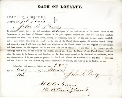Giuramento di fedeltà di John C. Perry del Missouri, Contea di St. Louis da John C. Perry