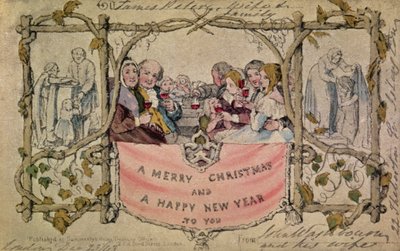 Cartolina di Natale, esempio della prima cartolina di Natale conosciuta, 1843 da John Callcott Horsley