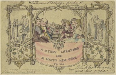 Riproduzione facsimile della prima cartolina di Natale da John Callcott Horsley
