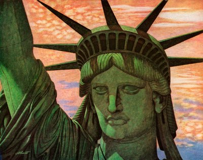 Vista aerea ravvicinata della Statua della Libertà da John Carleton Atherton