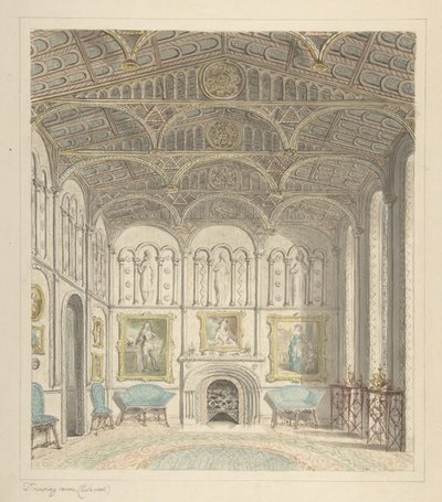 Salotto del Castello di Lea, vista verso ovest, ca. 1816 da John Carter.