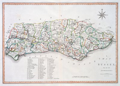 Mappa del Sussex, 26 marzo 1805 da John Cary