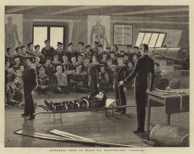Esercitazione di ambulanza a bordo della nave scuola HM Exmouth da John Charles Dollman