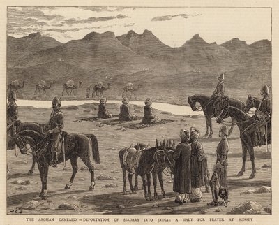 La campagna afgana, deportazione dei Sirdar in India, una sosta per la preghiera al tramonto da John Charles Dollman