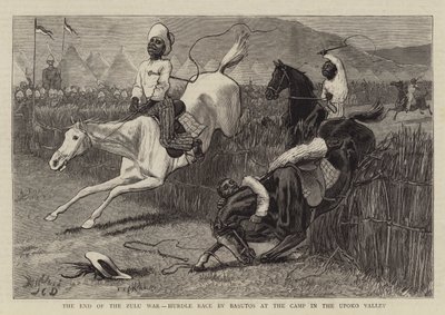 La fine della guerra Zulu, corsa ad ostacoli dei Basutos al campo nella valle di Upoko da John Charles Dollman