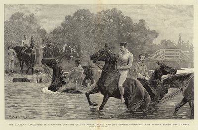 Le manovre di cavalleria nel Berkshire, ufficiali delle Guardie a Cavallo e delle Guardie della Vita che attraversano il Tamigi a nuoto con i loro cavalli da John Charlton