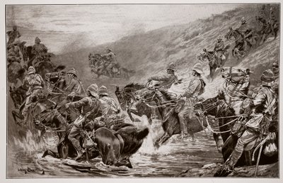 La corsa per Kimberley - Il 10° Ussari che attraversa Klip Drift, dopo uno schizzo di G.D. Giles da John Charlton