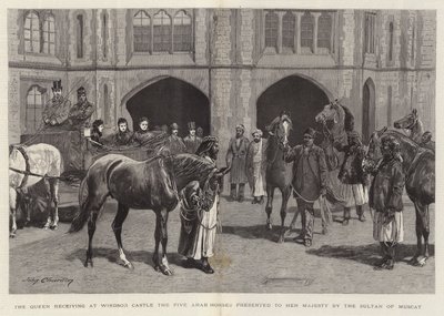 La Regina riceve al Castello di Windsor i cinque cavalli arabi donati a Sua Maestà dal Sultano di Mascate da John Charlton