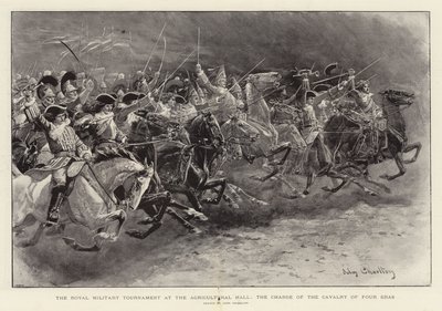 Il torneo militare reale alla Agricultural Hall, la carica della cavalleria di quattro epoche da John Charlton
