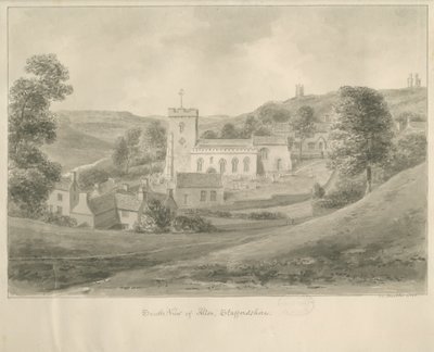 Alton - Chiesa e Case (disegno a seppia) da John Chessell Buckler