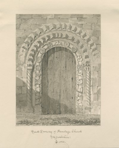 Chiesa di Armitage - Porta Sud (disegno a seppia, 1823) da John Chessell Buckler