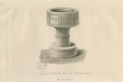 Fonte nella Chiesa di Checkley da John Chessell Buckler