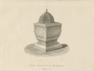 Fonte battesimale nella Chiesa di Sandon da John Chessell Buckler