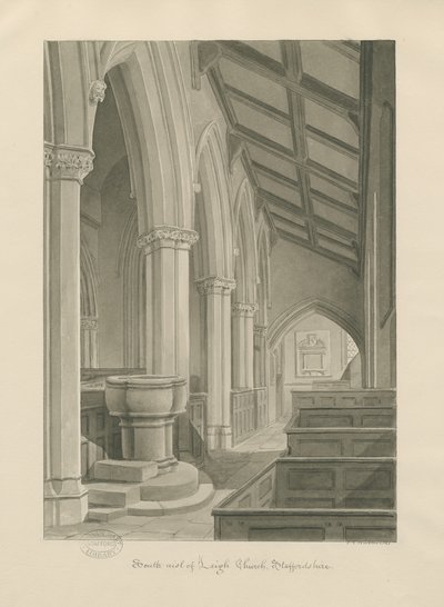 Interno della Chiesa di Leigh: disegno a seppia da John Chessell Buckler