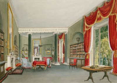 Biblioteca e Salotto a Bromley Hill, Kent (Residenza del Diritto On. Charles Long) da John Chessell Buckler
