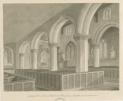 Lichfield - Interno della Chiesa di San Michele: disegno a seppia da John Chessell Buckler