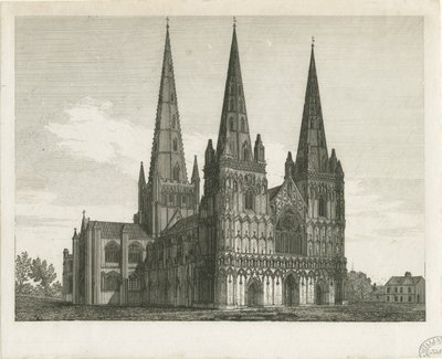 Cattedrale di Lichfield - Facciata Ovest (incisione) da John Chessell Buckler