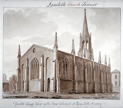 Vista nord-est della Chiesa di Santa Maria la Minore, Lambeth Butts, Londra da John Chessell Buckler