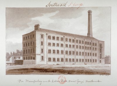 Fabbrica di spilli vicino a London Road, Southwark, Londra, 1827 da John Chessell Buckler