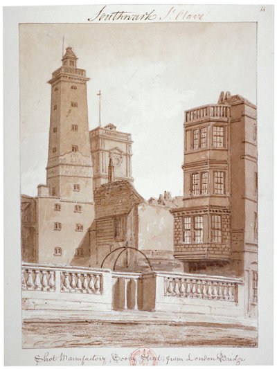 Fabbrica di Proiettili, Tooley Street, dal Ponte di Londra, Bermondsey, Londra da John Chessell Buckler
