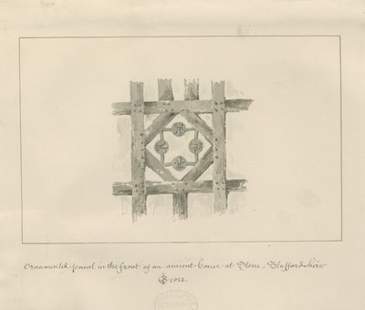 Pannello ornamentale in pietra su una casa antica: disegno a seppia da John Chessell Buckler