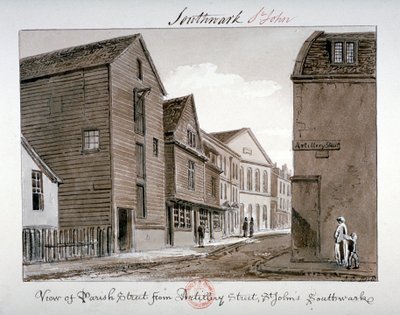 Vista di Parish Street e Artillery Street, Bermondsey, Londra, 1828 da John Chessell Buckler