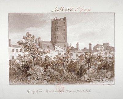 Vista della Torre Telegrafica in West Square, Southwark, Londra da John Chessell Buckler