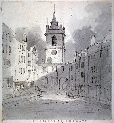 Chiesa di St Giles senza Cripplegate da Fore Street, City of London, 1790 da John Claude Nattes