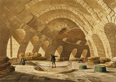Il magazzino del grano, Rue de Viarmes, inciso da I. Hill da John Claude Nattes