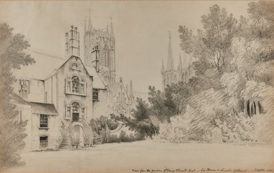 Vista dal giardino di Henry Thorold, Esq., la sua casa e la Cattedrale di Lincoln da John Claude Nattes