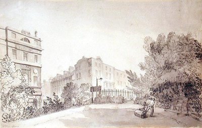 Veduta di Fitzroy Square con Due Figure che Tirano un Rullo da Giardino, c.1808 da John Claude Nattes