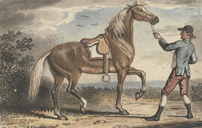 Ragazzo di scuderia che tiene un cavallo in un paesaggio da John Collet