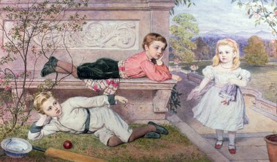 I bambini Farrer, Gaspard, Henry e Cecilia nei giardini di una casa di campagna nel Berkshire da John Collingham Moore