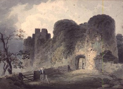Ingresso del castello di Carisbrooke, con un giovane e un agnello vicino a un cancello da John Collins