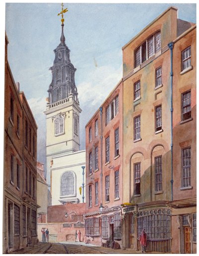 Chiesa di San Michele, Crooked Lane e parte di Crooked Lane, Città di Londra, c1815 da John Coney