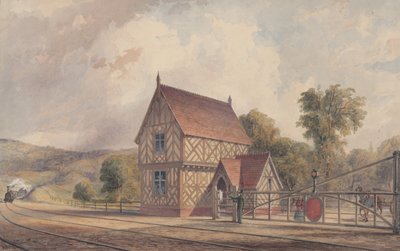 Stazione ferroviaria rurale in stile Tudor e passaggio a livello, 1844-77 da John Connell Ogle