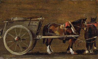 Un carro agricolo con due cavalli in imbracatura: uno studio per il carro in 