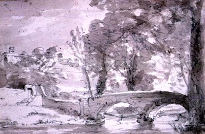 Ponte con alberi e edifici, a Haddon da John Constable
