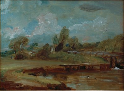 La chiusa di Flatford, vista da un sentiero lungo il fiume da John Constable
