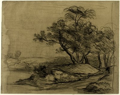 Riva del fiume con alberi (recto); mandria di bovini sotto gli alberi, con schizzo del paesaggio (verso) da John Constable