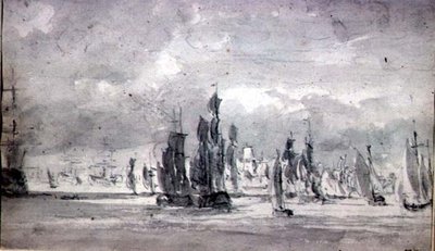Navi sotto un cielo nuvoloso nel Tamigi da John Constable